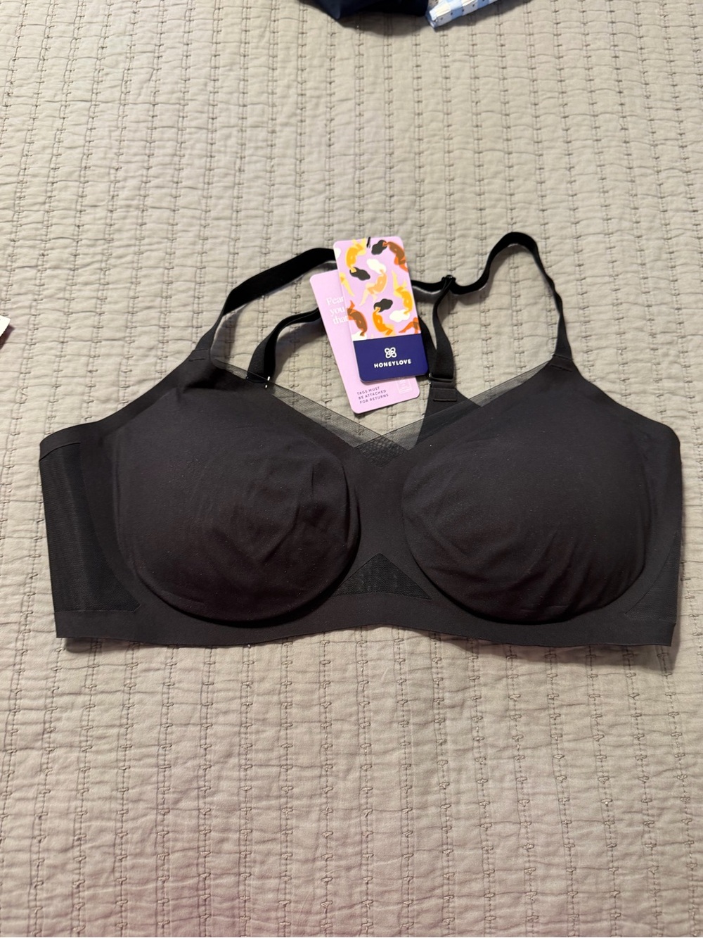 HONEYLOVE Black Crossover Support Bra NWT
